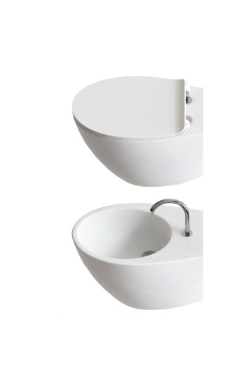 Sanitari sospesi wc rimless e bidet in ceramica bianco con copriwc slim soft close Gran Mascalzone Domus Falerii