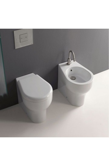 Sanitari filo muro in ceramica bianco vaso wc + bidet con sedile copriwc soft close Kerasan k09