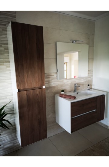 Composizione Bagno Sospesa composta da mobile con lavabo, colonna e specchio illuminato - Luis 91