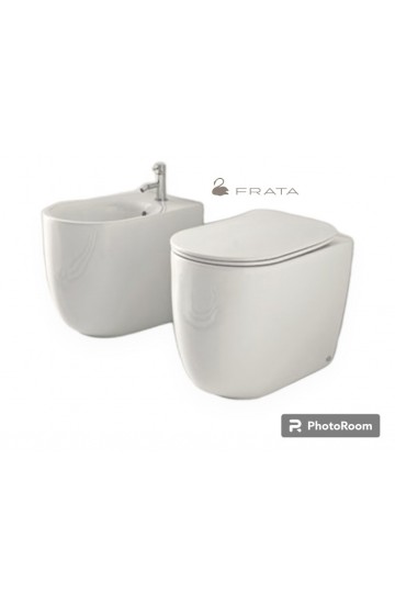 Kerasan Nolita Sanitari filo muro in ceramica bianco vaso wc + bidet con sedile copriwc soft close 