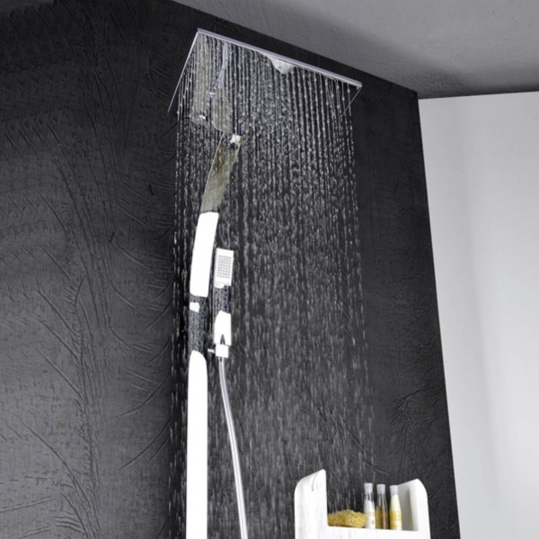 Colonna doccia in ottone cromato con soffione e doccino monogetto - Ribbon